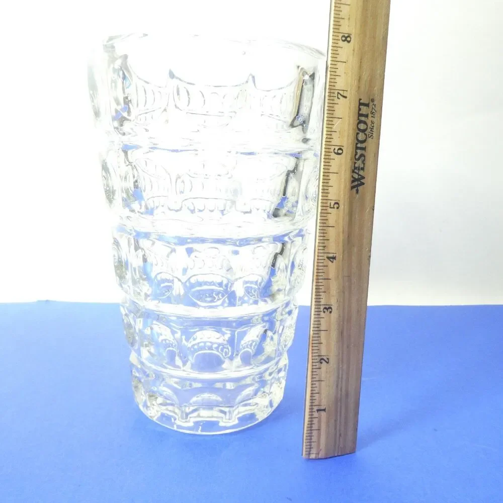 Sklo Union Vase 1960s MCM Lens Clear Glass 8